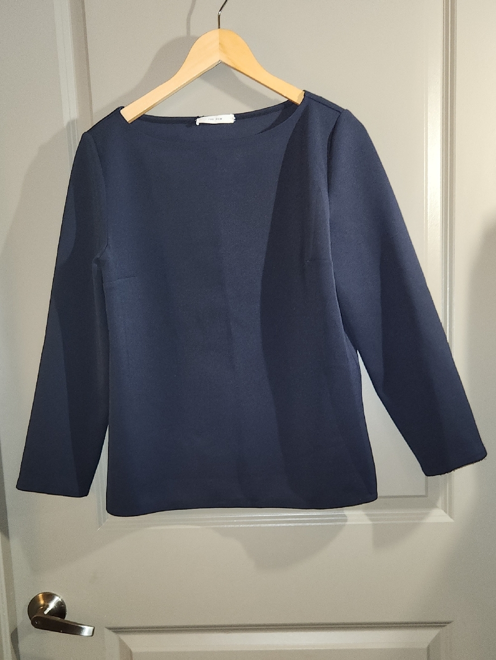 The Row Navy Boatneck Long-Sleeve Top